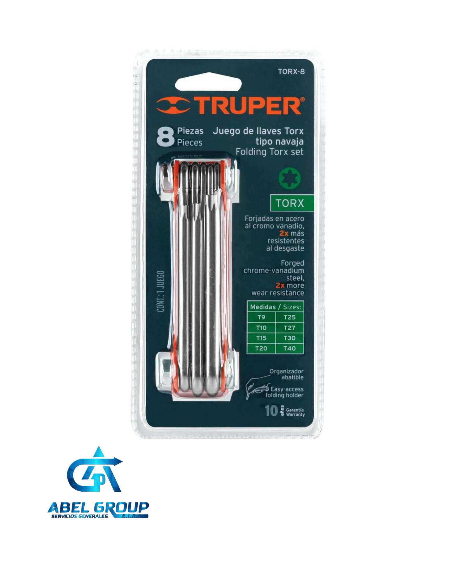 JUEGO DE 8 LLAVES TORX TIPO NAVAJA, CUERPO DE LÁMINA-TRUPER