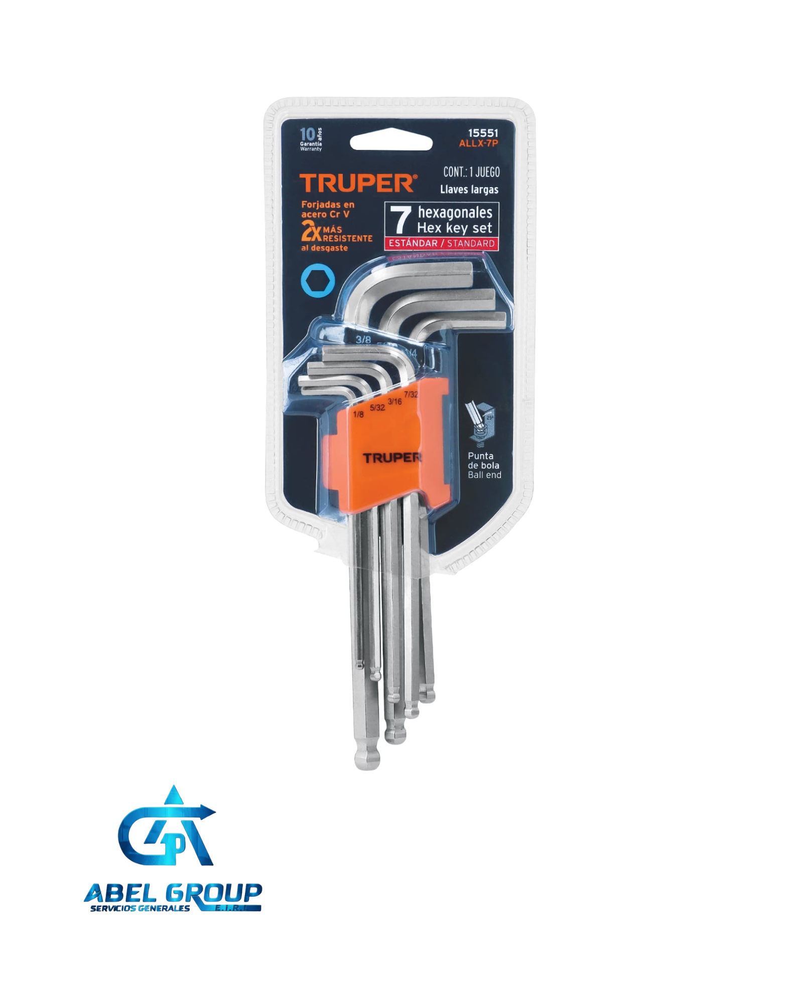 Juego 7 llaves allen largas std punta bola con organizador Truper
