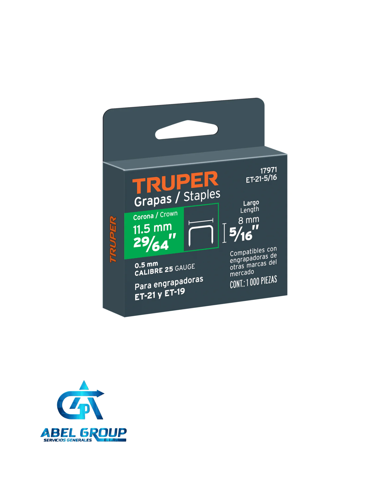 Grapa para madera 5/16" calibre 25 x 1000 pzas Truper