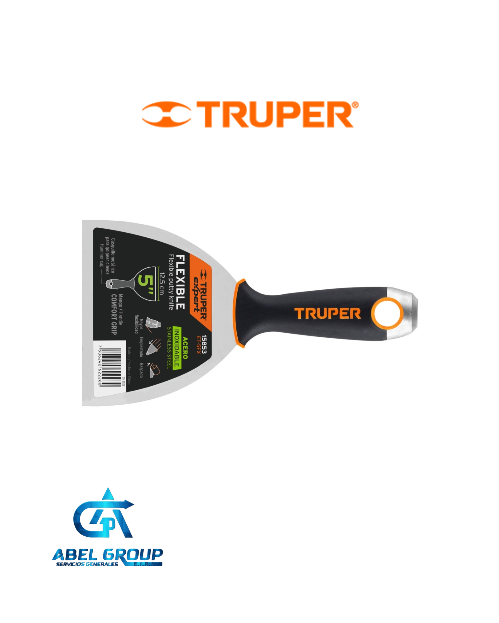 Espátula masillador 5 pulgadas acero inox mango Comfort Grip Expert-TRUPER